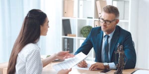 lawyer talking with a woman